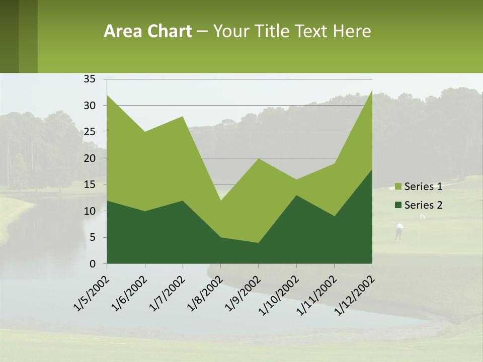 A Golf Course With Water And Trees In The Background PowerPoint Template