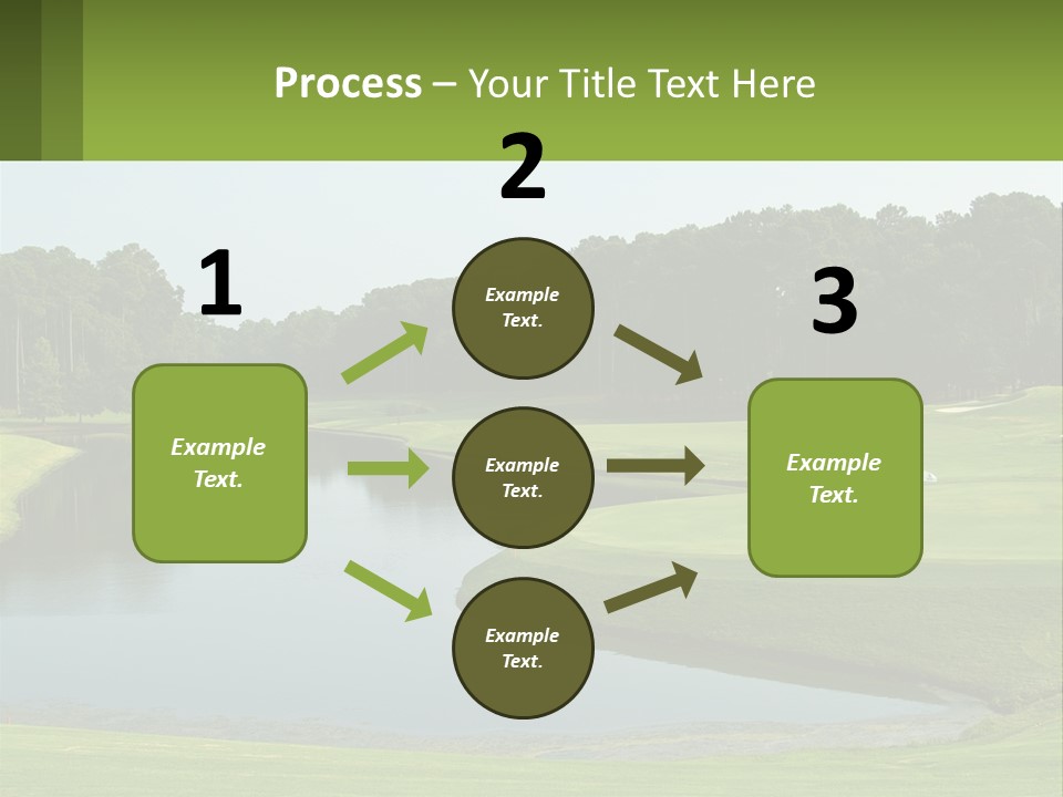 A Golf Course With Water And Trees In The Background PowerPoint Template