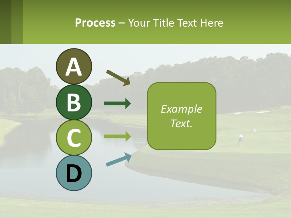 A Golf Course With Water And Trees In The Background PowerPoint Template