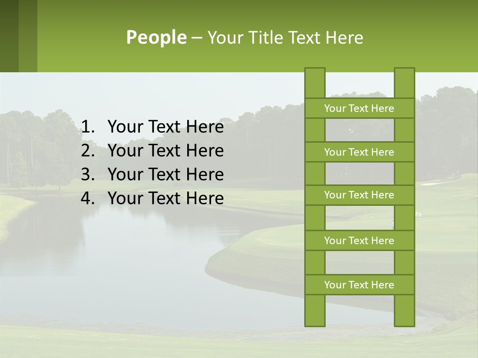 A Golf Course With Water And Trees In The Background PowerPoint Template