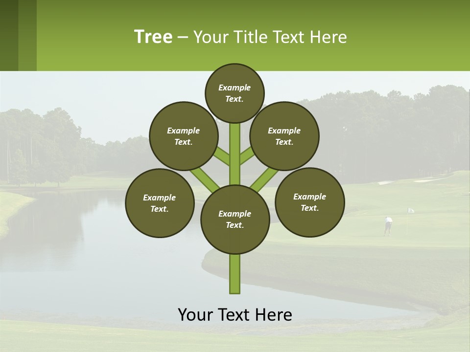 A Golf Course With Water And Trees In The Background PowerPoint Template