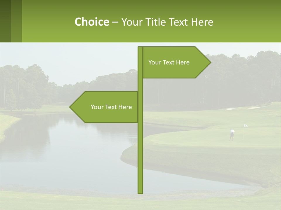 A Golf Course With Water And Trees In The Background PowerPoint Template