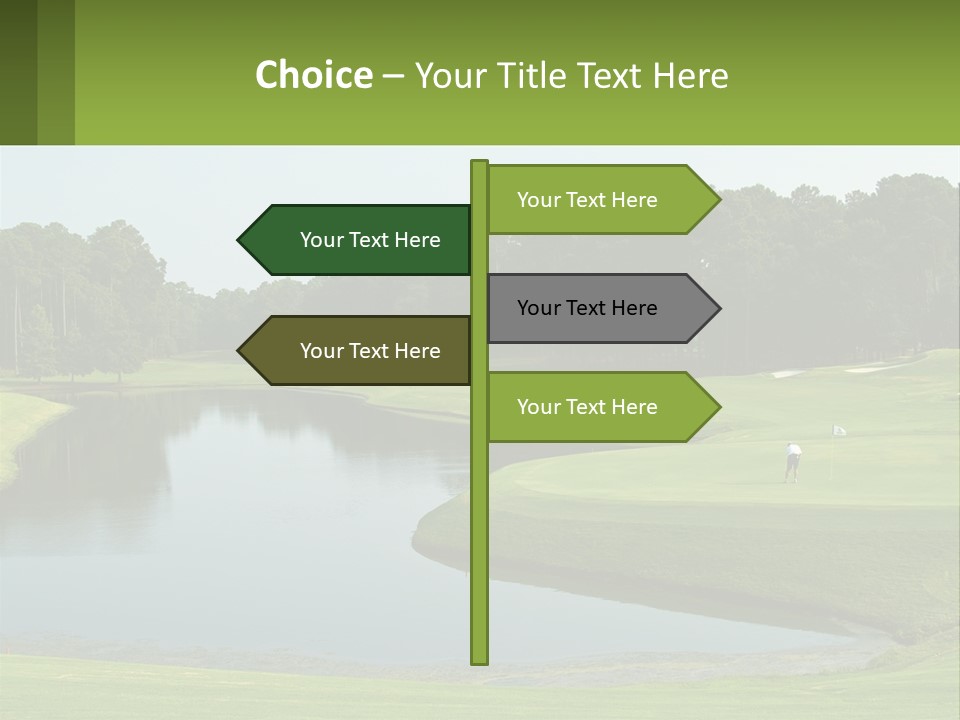 A Golf Course With Water And Trees In The Background PowerPoint Template