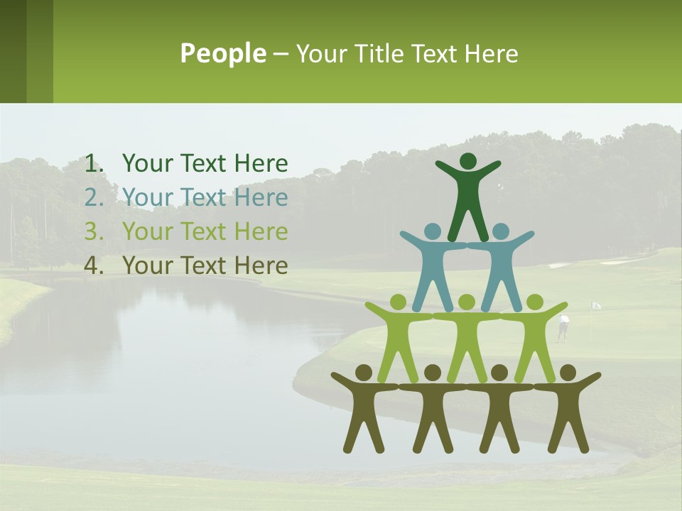 A Golf Course With Water And Trees In The Background PowerPoint Template