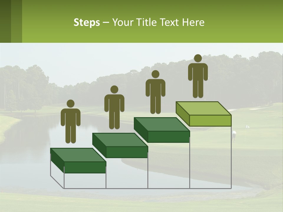 A Golf Course With Water And Trees In The Background PowerPoint Template