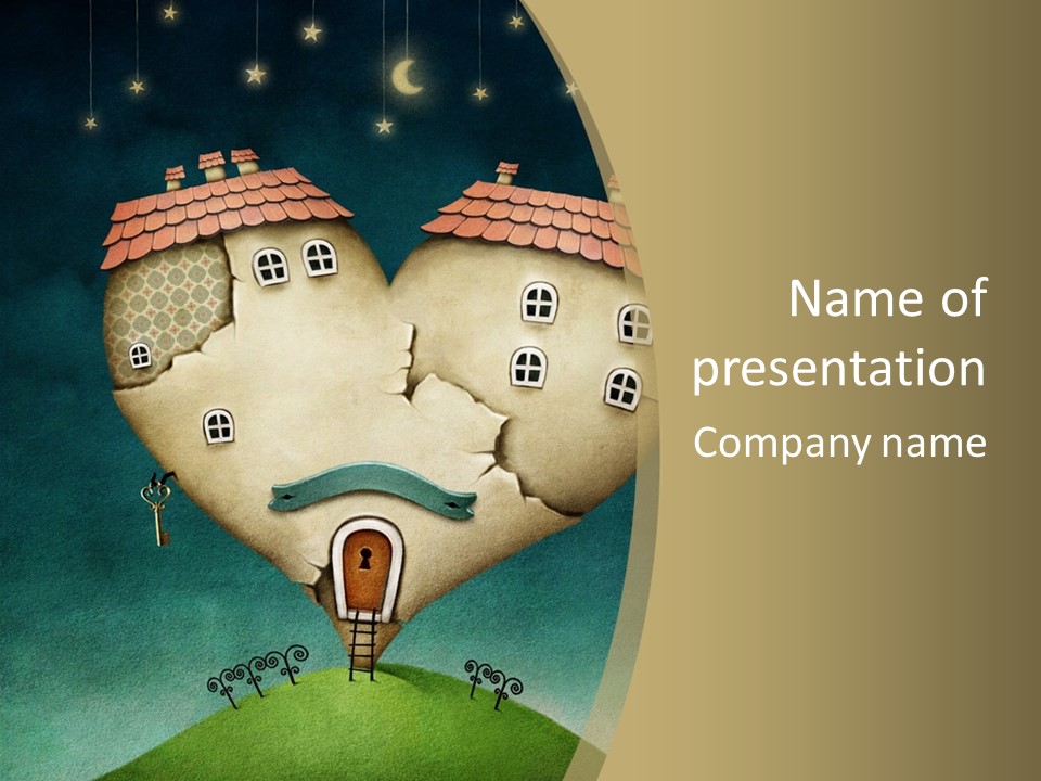 A Heart Shaped House With A Key In It PowerPoint Template