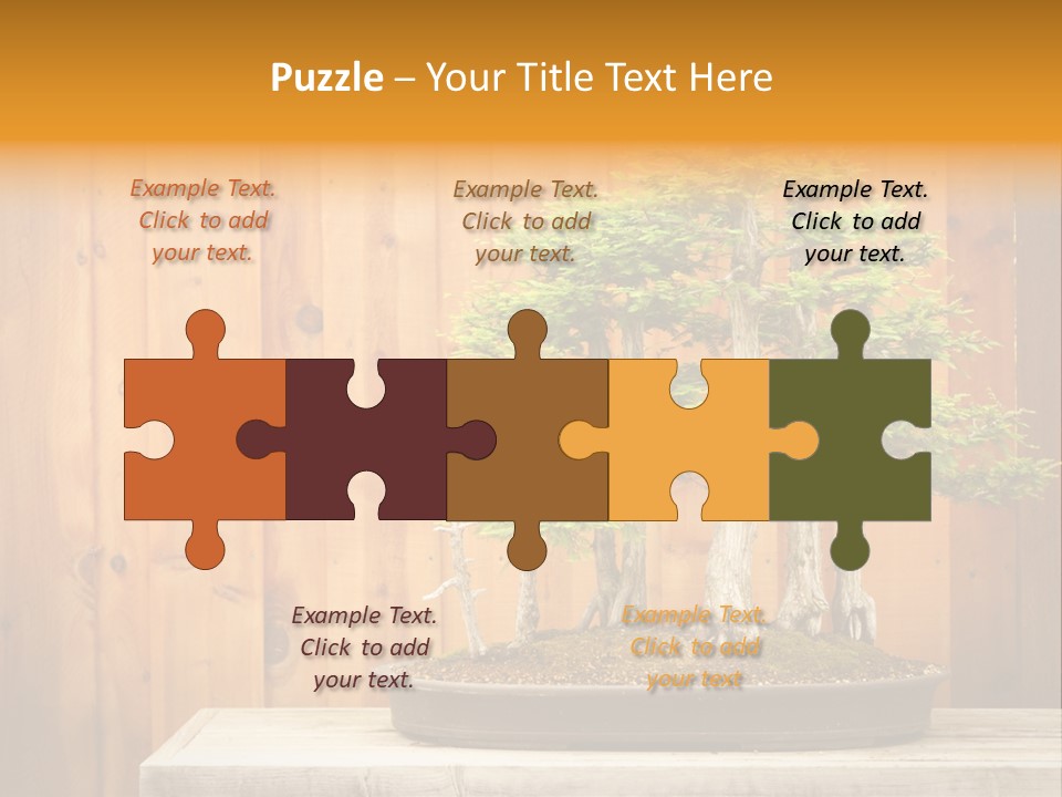 A Bonsai Tree On A Table In Front Of A Wooden Wall PowerPoint Template