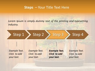 A Bonsai Tree On A Table In Front Of A Wooden Wall PowerPoint Template