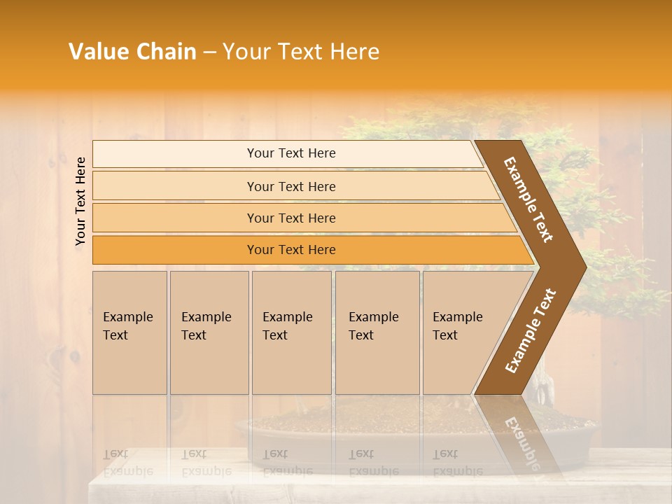 A Bonsai Tree On A Table In Front Of A Wooden Wall PowerPoint Template