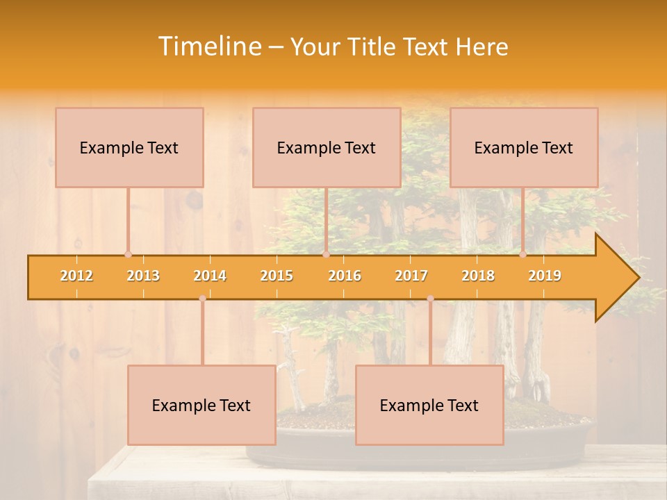 A Bonsai Tree On A Table In Front Of A Wooden Wall PowerPoint Template