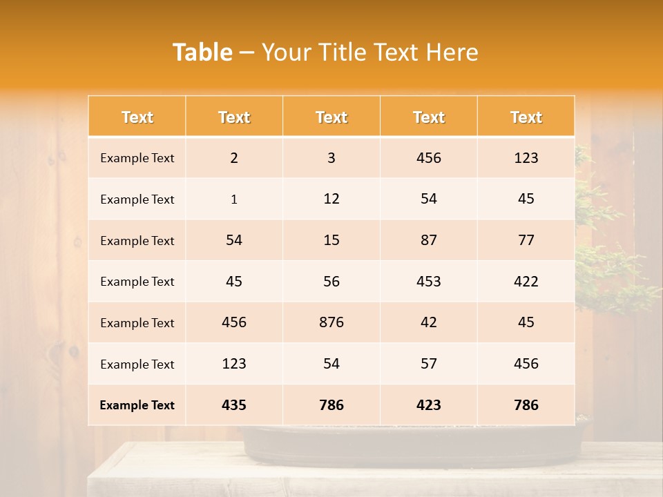 A Bonsai Tree On A Table In Front Of A Wooden Wall PowerPoint Template