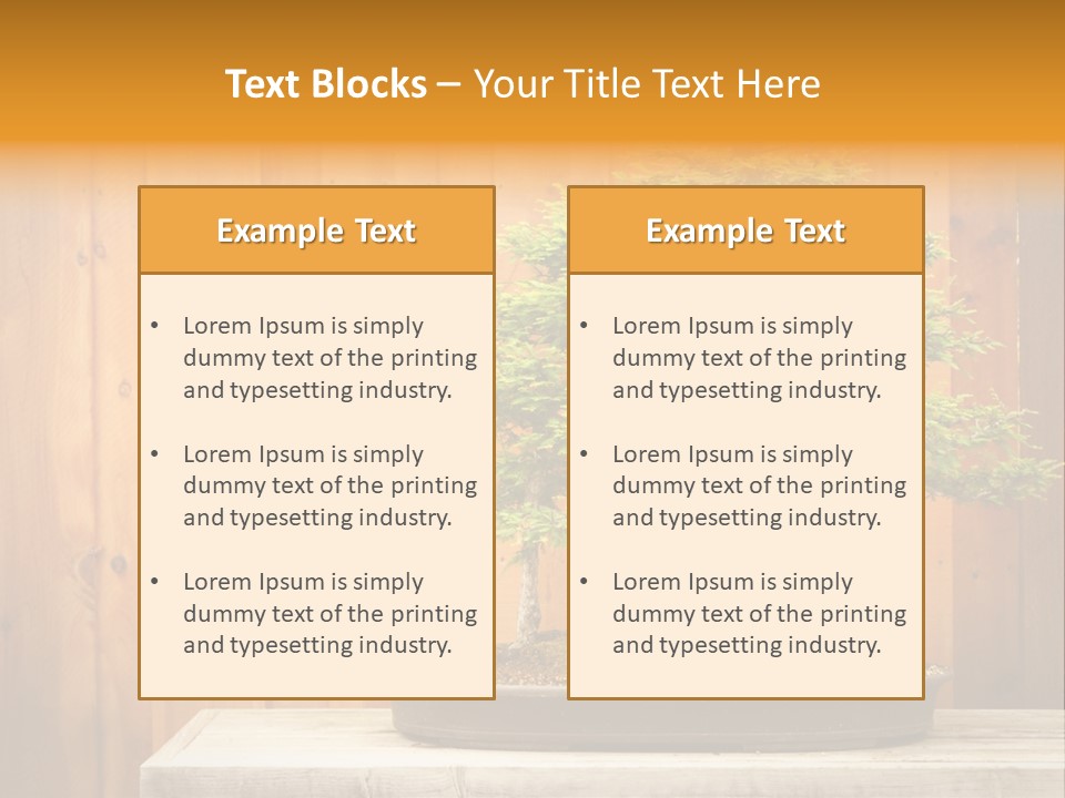 A Bonsai Tree On A Table In Front Of A Wooden Wall PowerPoint Template
