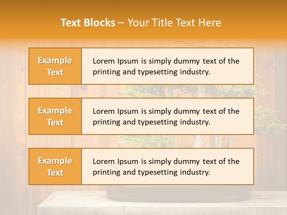 A Bonsai Tree On A Table In Front Of A Wooden Wall PowerPoint Template