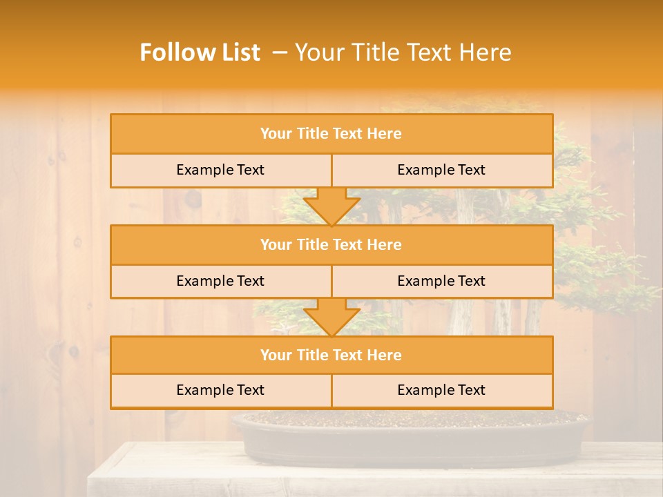 A Bonsai Tree On A Table In Front Of A Wooden Wall PowerPoint Template