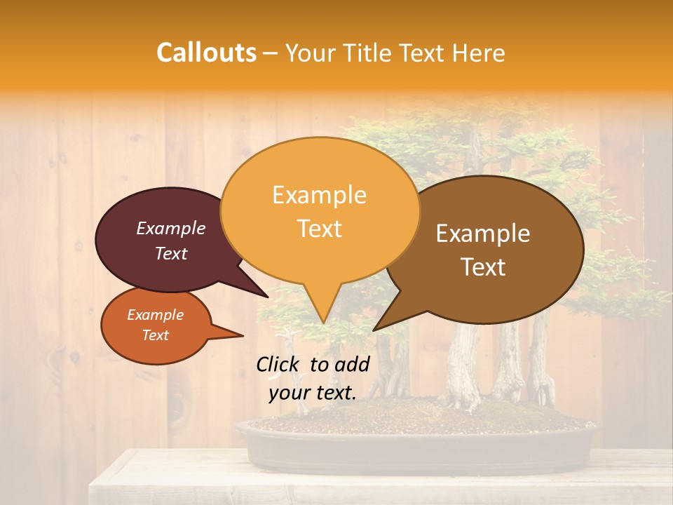 A Bonsai Tree On A Table In Front Of A Wooden Wall PowerPoint Template