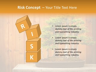 A Bonsai Tree On A Table In Front Of A Wooden Wall PowerPoint Template