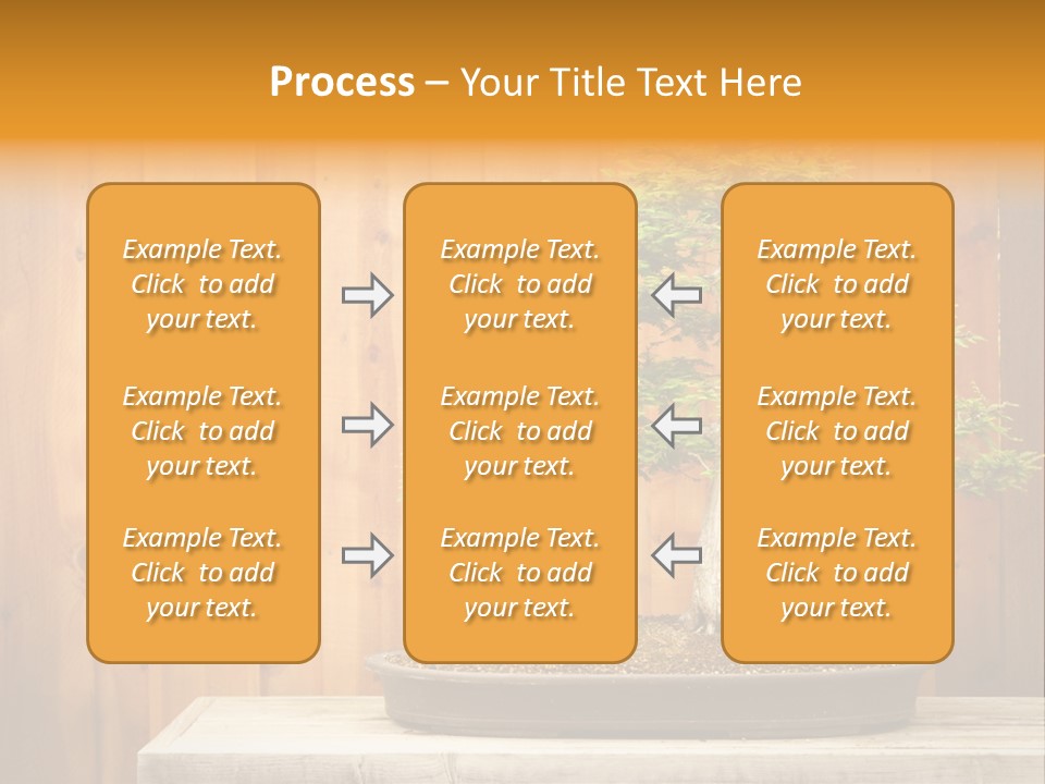 A Bonsai Tree On A Table In Front Of A Wooden Wall PowerPoint Template