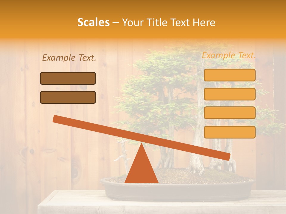 A Bonsai Tree On A Table In Front Of A Wooden Wall PowerPoint Template