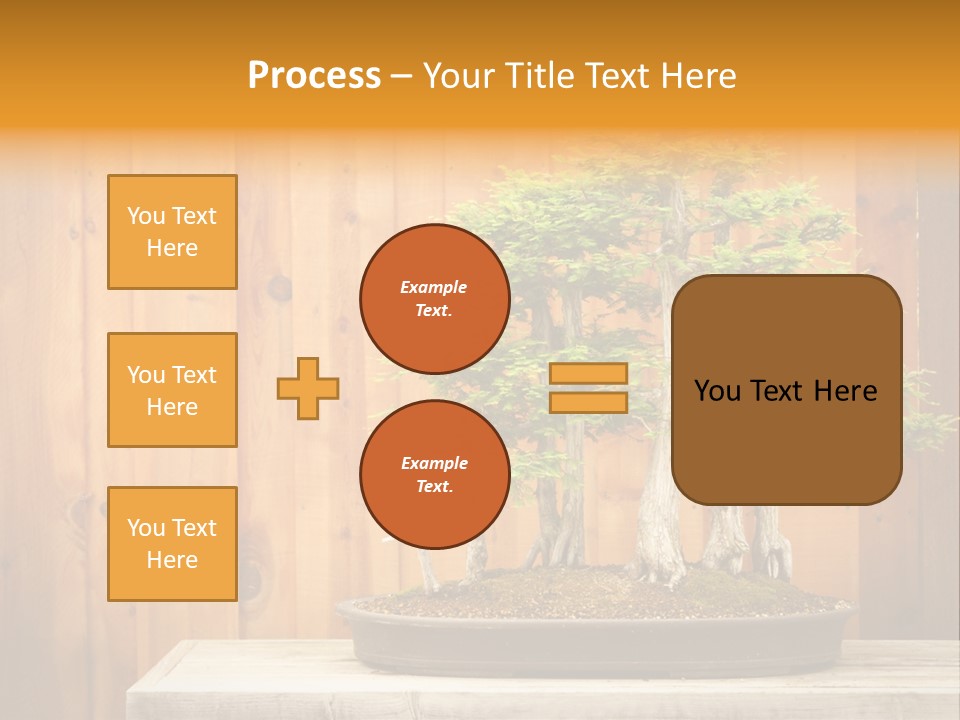 A Bonsai Tree On A Table In Front Of A Wooden Wall PowerPoint Template