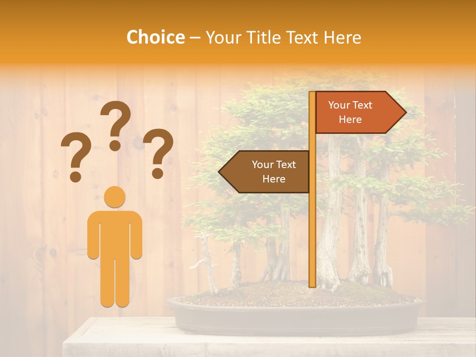 A Bonsai Tree On A Table In Front Of A Wooden Wall PowerPoint Template