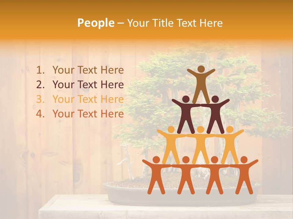 A Bonsai Tree On A Table In Front Of A Wooden Wall PowerPoint Template