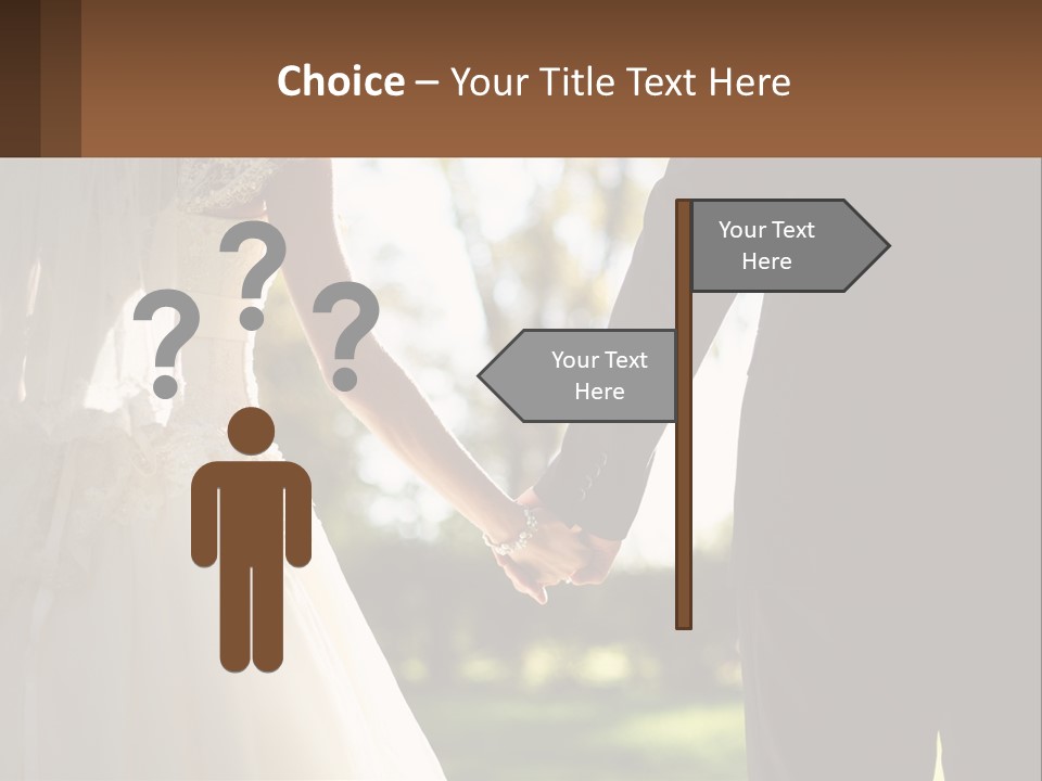 A Bride And Groom Holding Hands In A Park PowerPoint Template