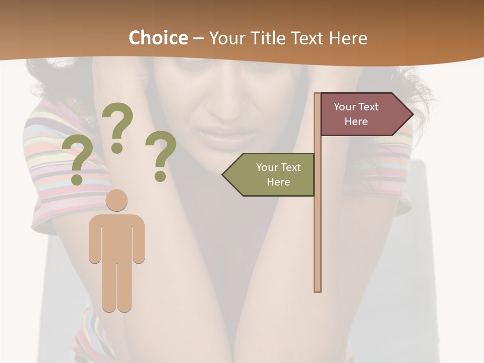 A Woman Sitting On A Couch With Her Hands On Her Head PowerPoint Template