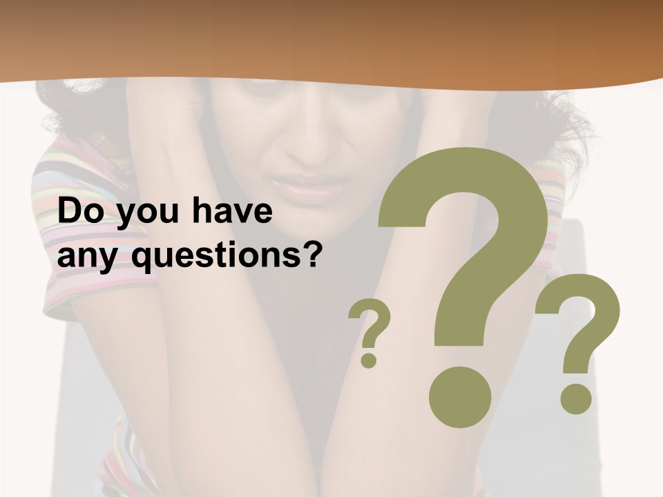 A Woman Sitting On A Couch With Her Hands On Her Head PowerPoint Template