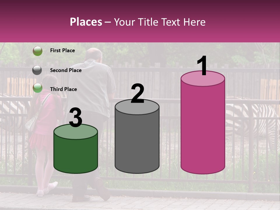 A Man And A Little Girl Are Looking At Zebras PowerPoint Template