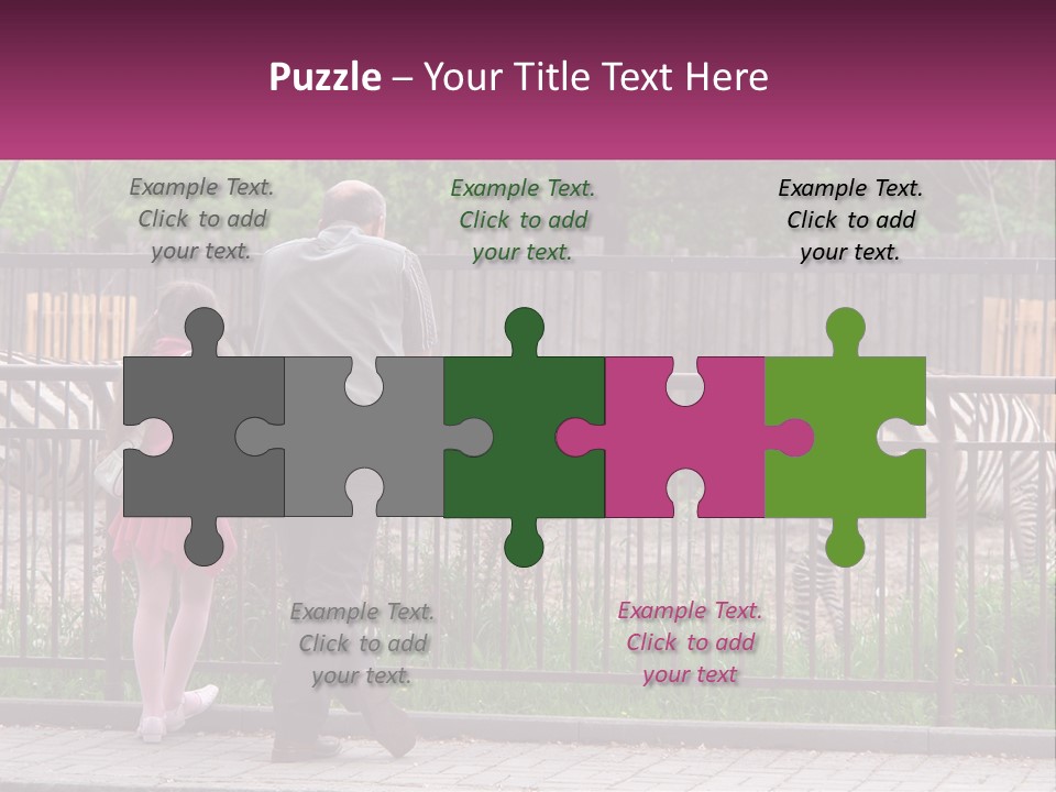 A Man And A Little Girl Are Looking At Zebras PowerPoint Template