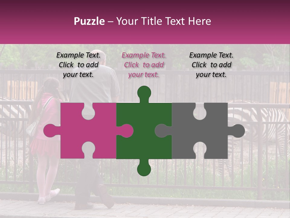 A Man And A Little Girl Are Looking At Zebras PowerPoint Template