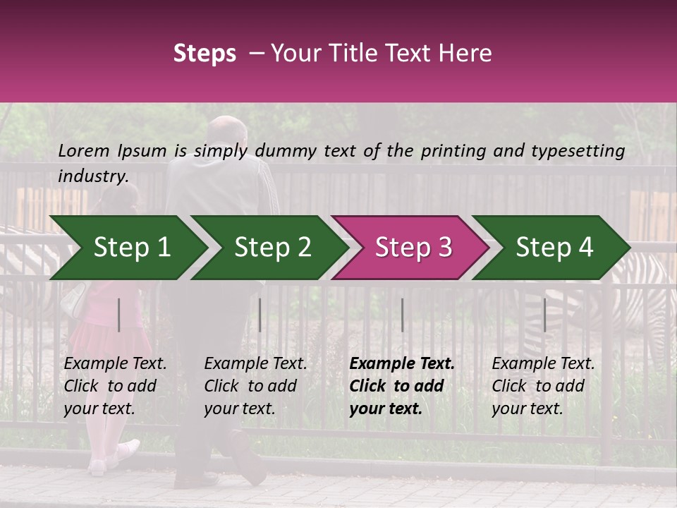A Man And A Little Girl Are Looking At Zebras PowerPoint Template