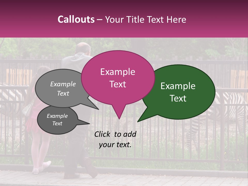 A Man And A Little Girl Are Looking At Zebras PowerPoint Template