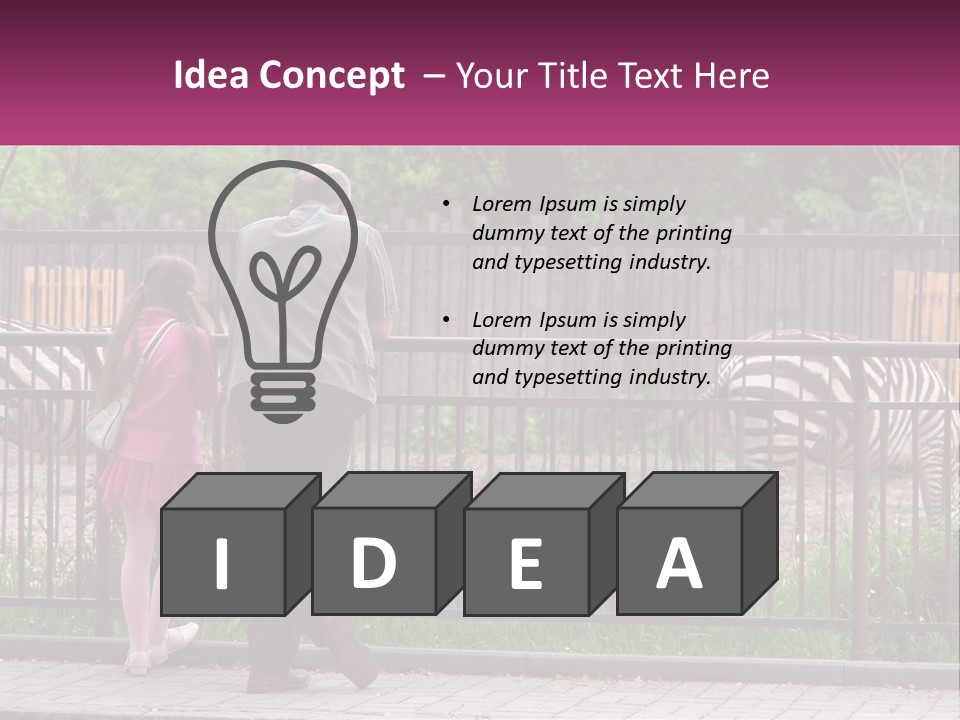 A Man And A Little Girl Are Looking At Zebras PowerPoint Template