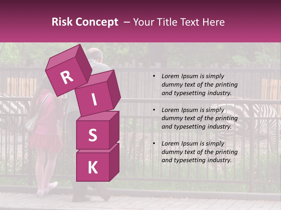 A Man And A Little Girl Are Looking At Zebras PowerPoint Template