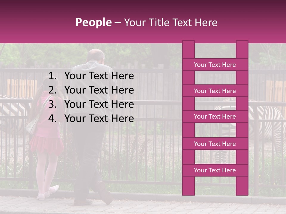 A Man And A Little Girl Are Looking At Zebras PowerPoint Template