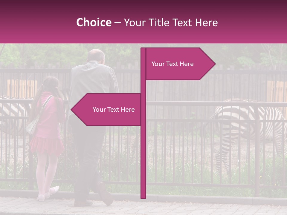 A Man And A Little Girl Are Looking At Zebras PowerPoint Template