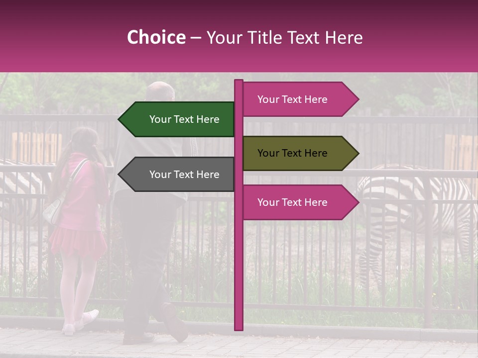 A Man And A Little Girl Are Looking At Zebras PowerPoint Template