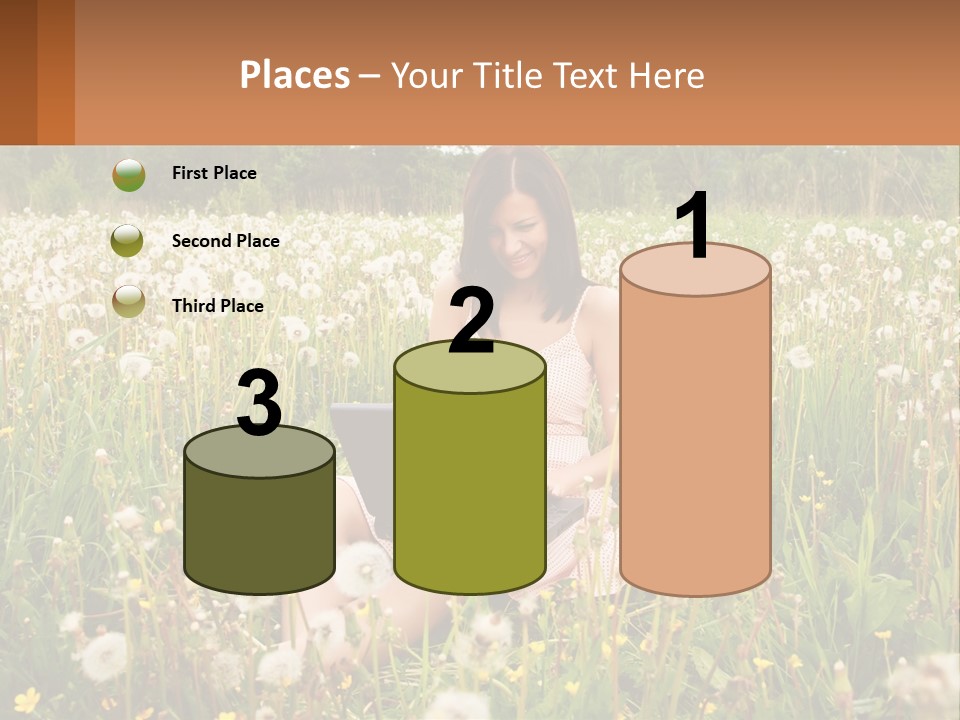 A Woman Sitting In A Field With A Laptop PowerPoint Template