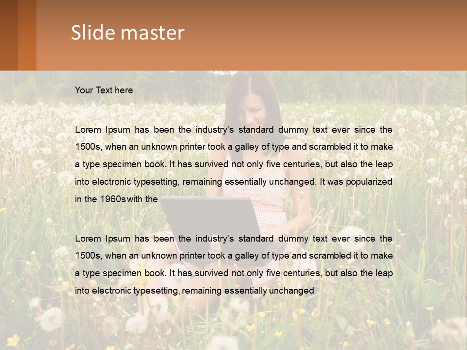 A Woman Sitting In A Field With A Laptop PowerPoint Template