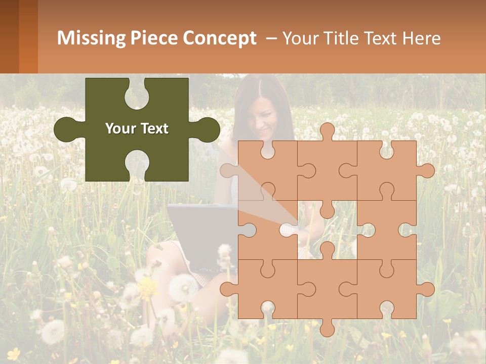 A Woman Sitting In A Field With A Laptop PowerPoint Template