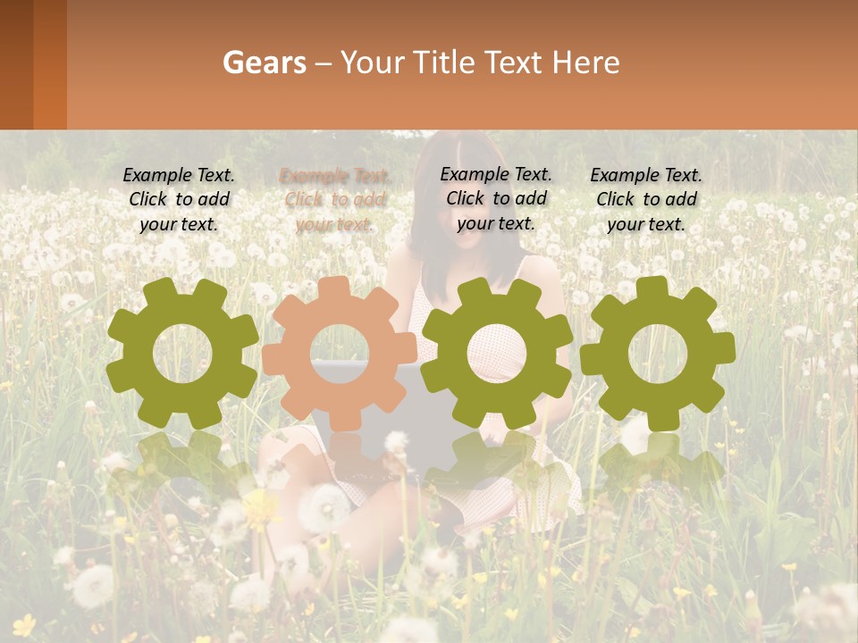 A Woman Sitting In A Field With A Laptop PowerPoint Template