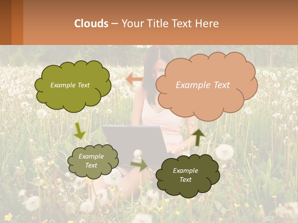A Woman Sitting In A Field With A Laptop PowerPoint Template