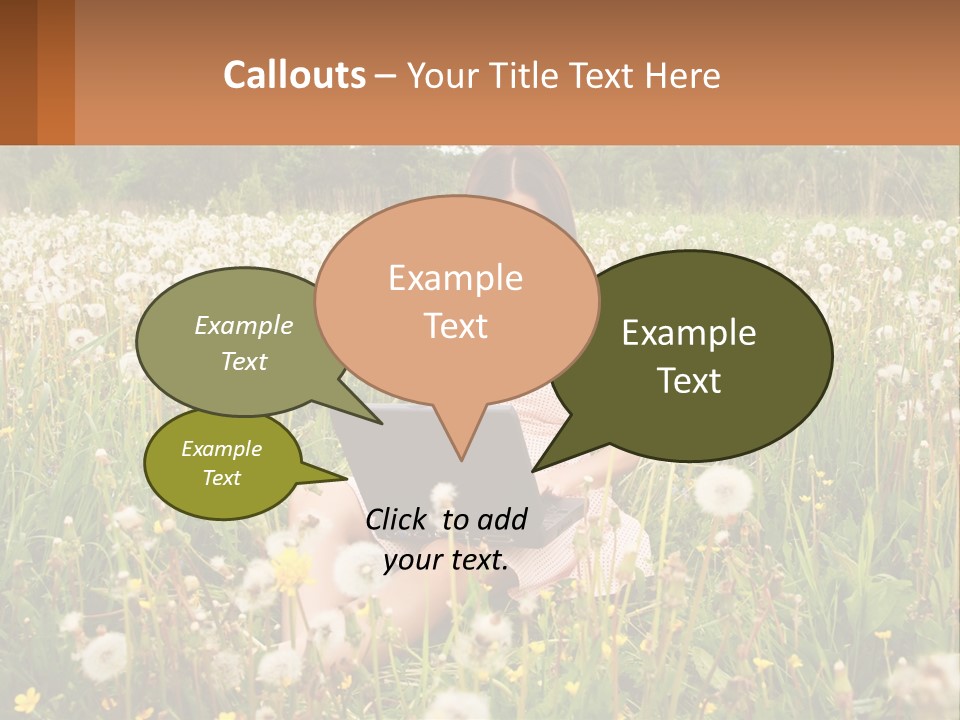 A Woman Sitting In A Field With A Laptop PowerPoint Template