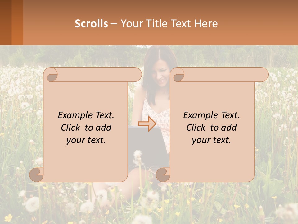 A Woman Sitting In A Field With A Laptop PowerPoint Template