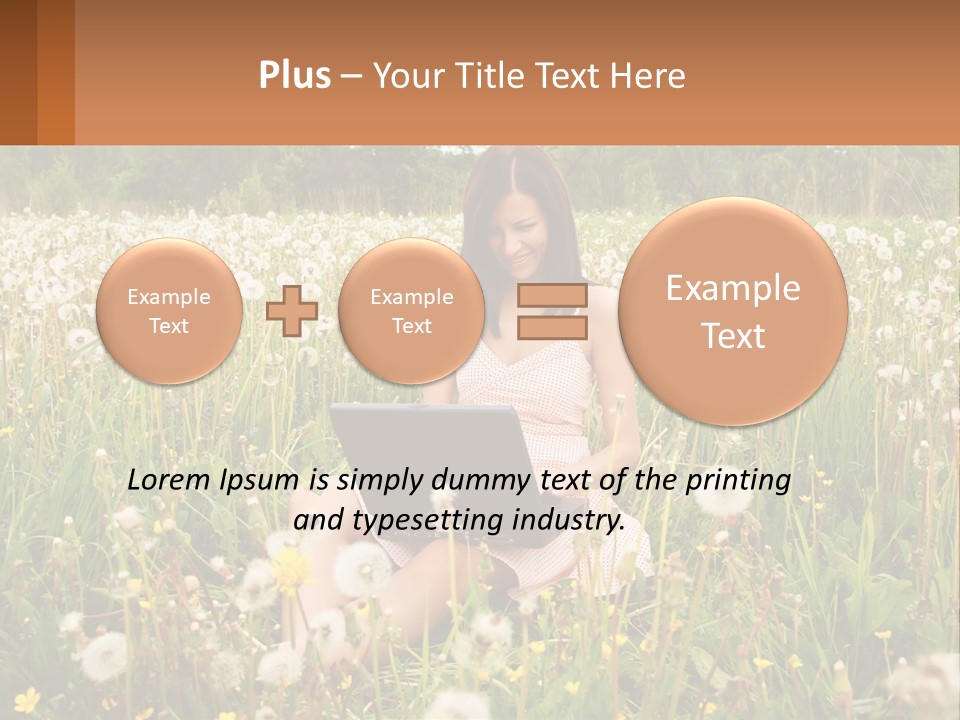 A Woman Sitting In A Field With A Laptop PowerPoint Template