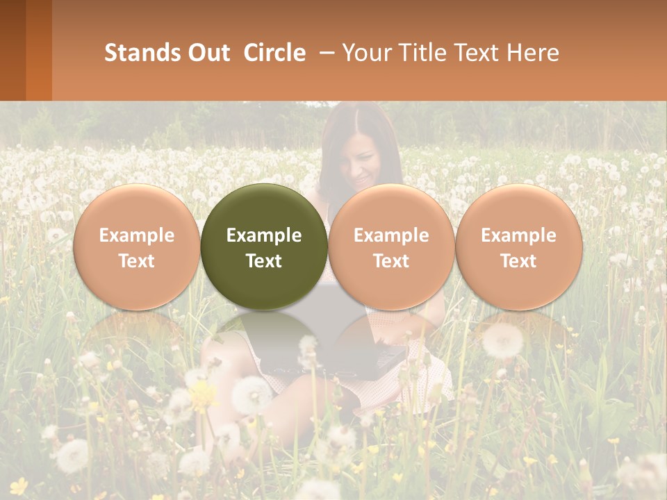 A Woman Sitting In A Field With A Laptop PowerPoint Template