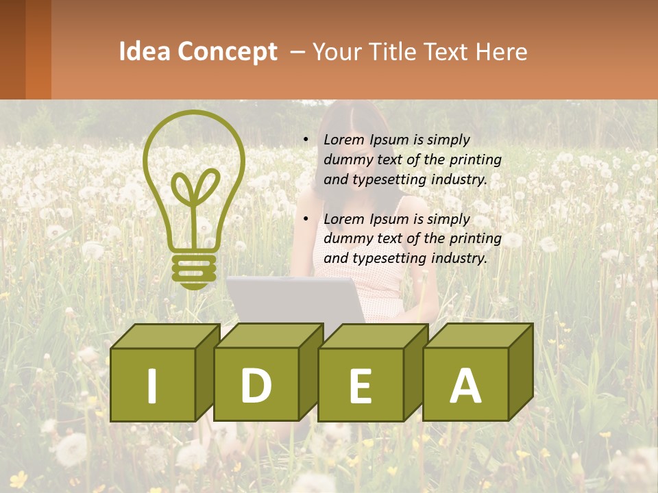 A Woman Sitting In A Field With A Laptop PowerPoint Template