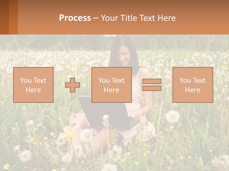 A Woman Sitting In A Field With A Laptop PowerPoint Template