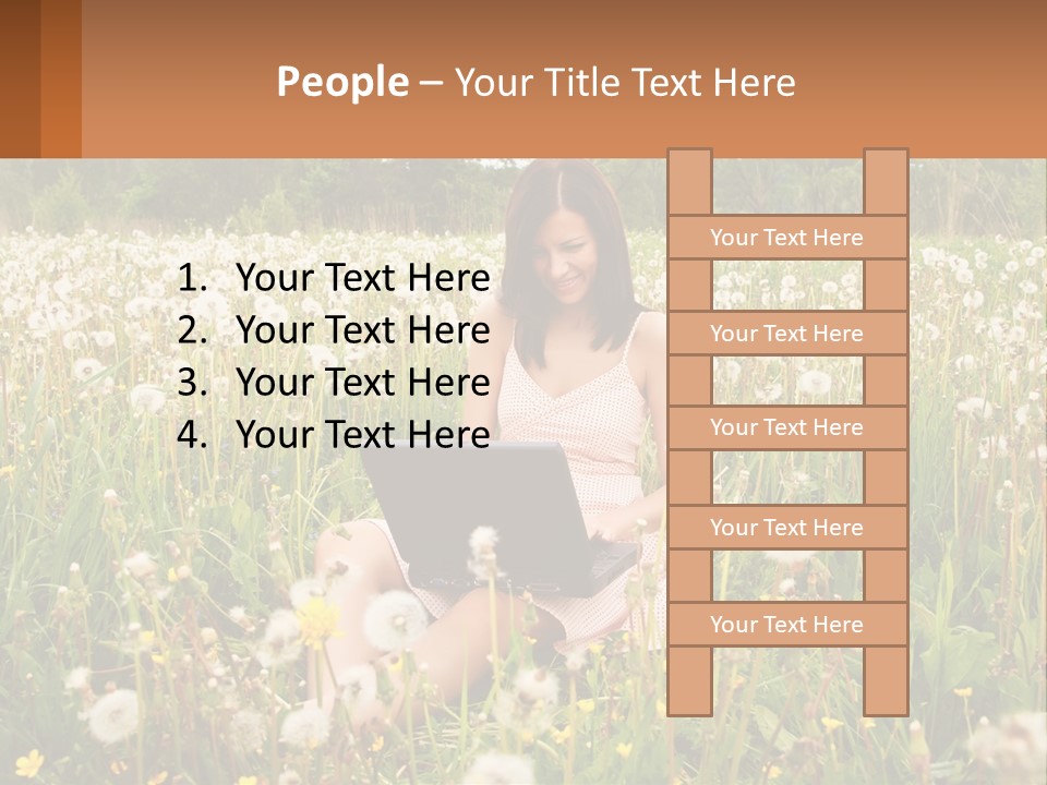 A Woman Sitting In A Field With A Laptop PowerPoint Template